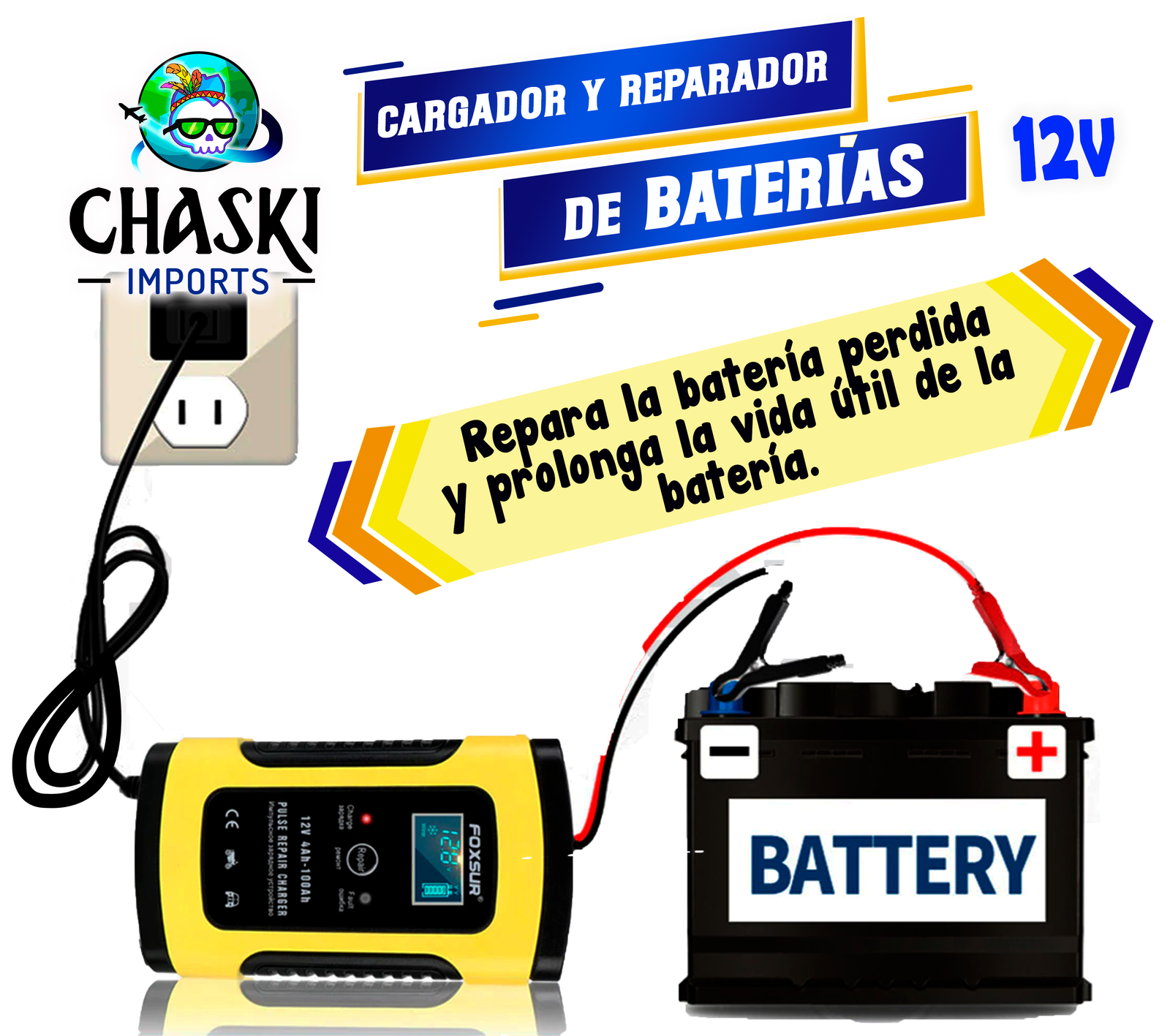 CARGADOR DE BATERIAS2 Cargador inteligente de baterías 12v en ecuador chaski imports