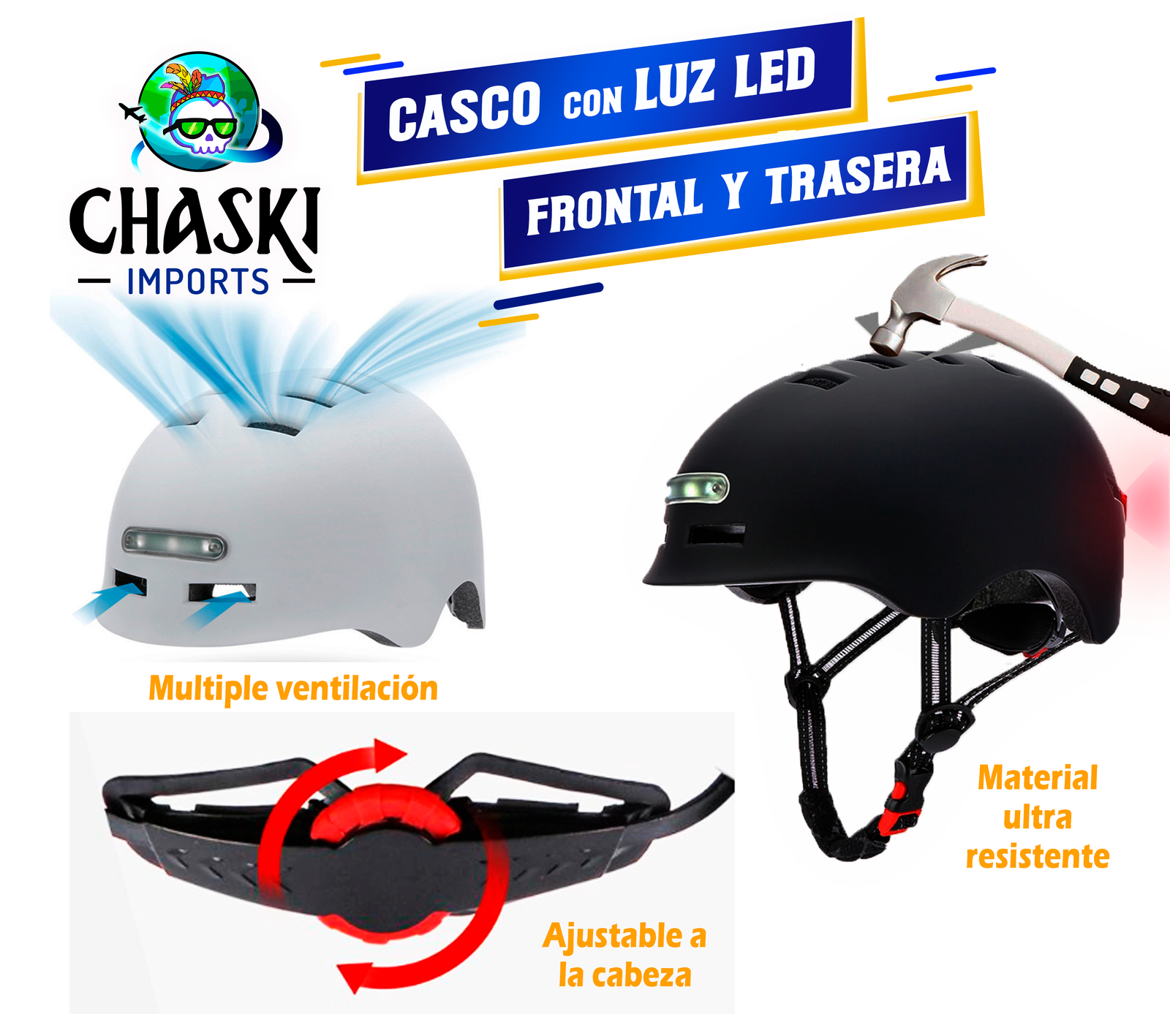 casco con luz led 2 casco con luz led frontal y posterior en ecuador chaski imports