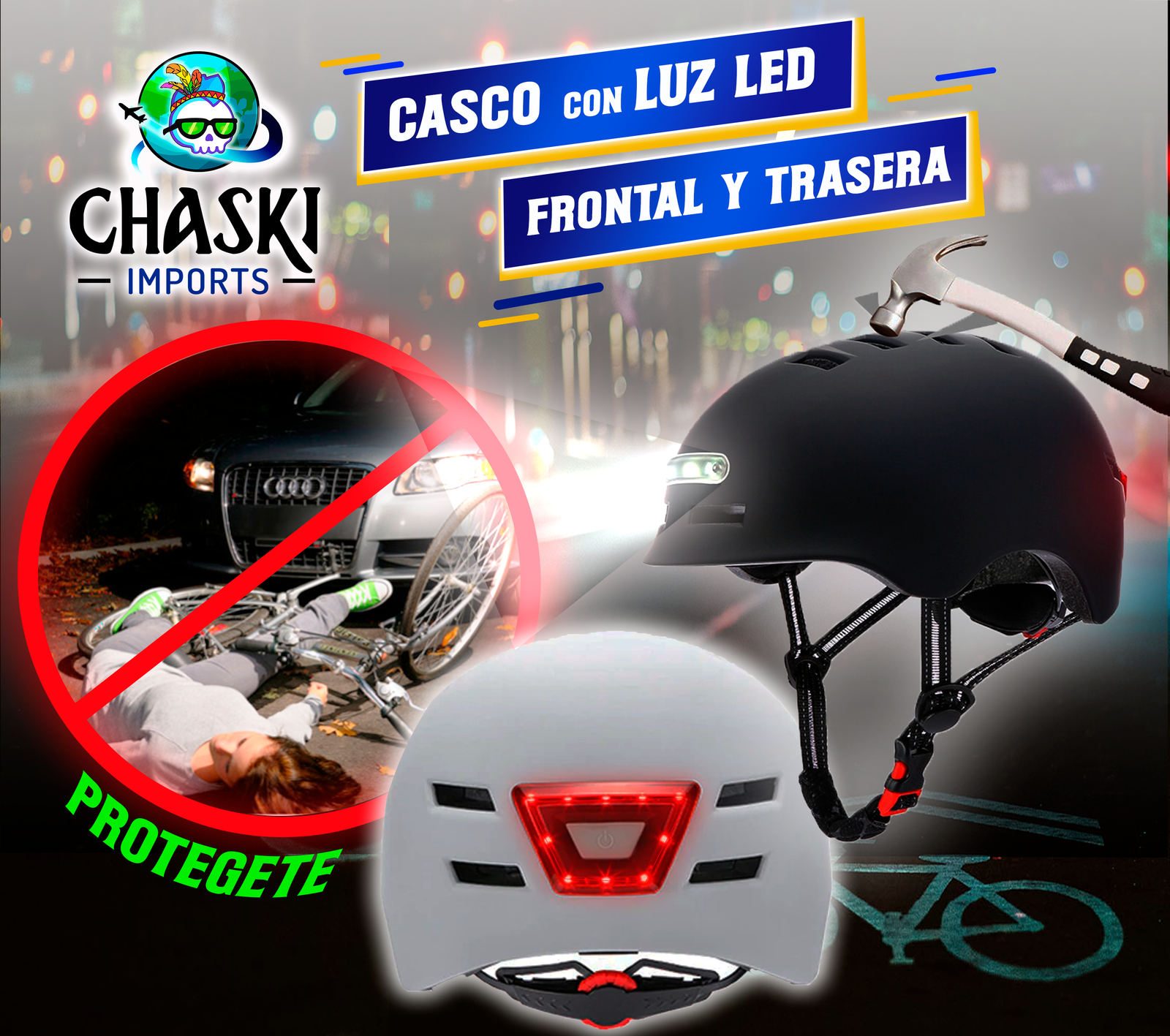 casco con luz led casco con luz led frontal y posterior en ecuador chaski imports