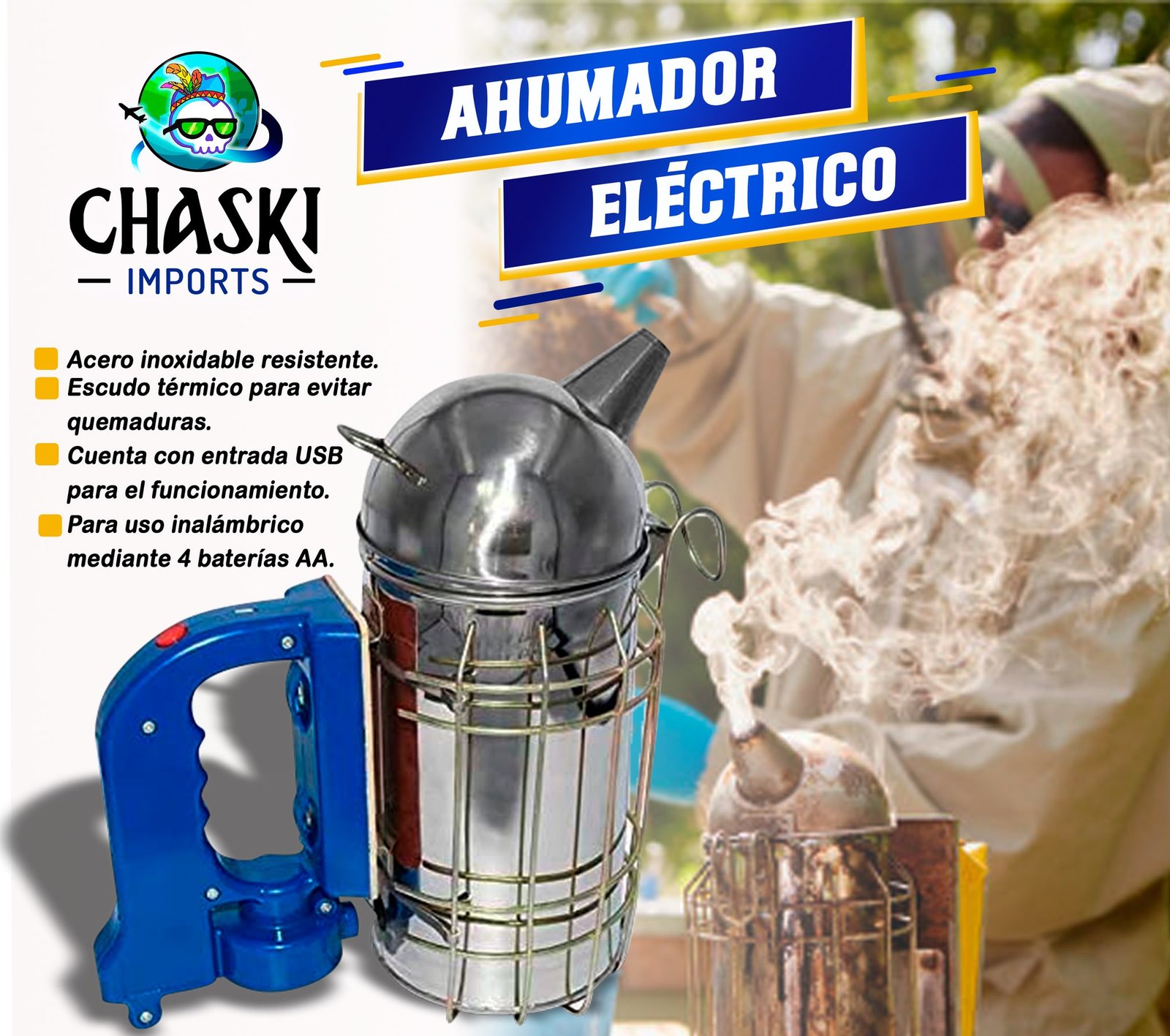 material de apicultura ecuador (2) ahumador europeo acero inoxidable eléctrico automático